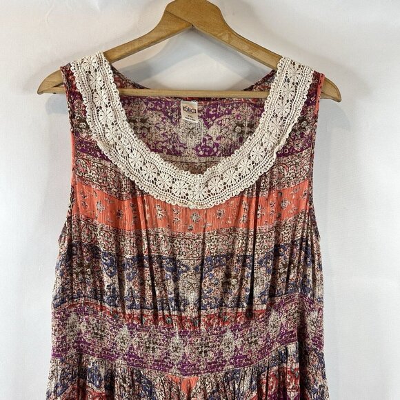 Bila Womens Maxi Dress Size XXL Multicolor Damask Sleeveless Crochet Scoop Neck - Picture 3 of 12